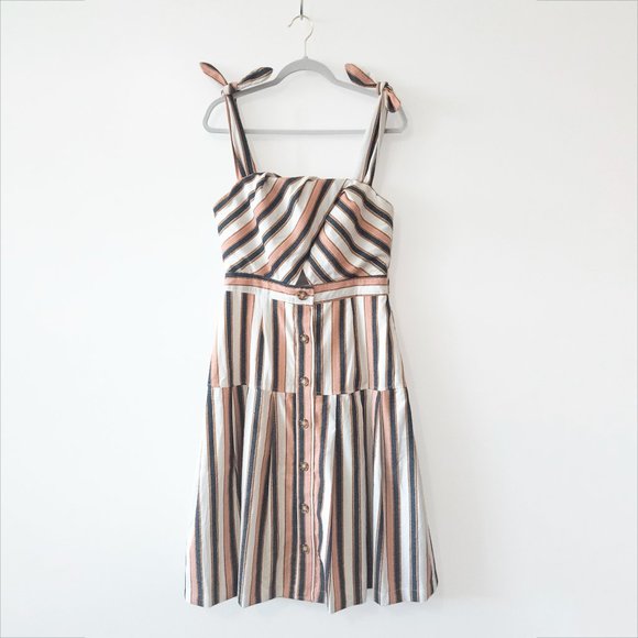 Gianni Bini Striped Button Down Cut Out Midi Dress Size L Like New - Picture 6 of 16